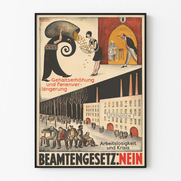 Vintage German political poster on unemployment and crisis