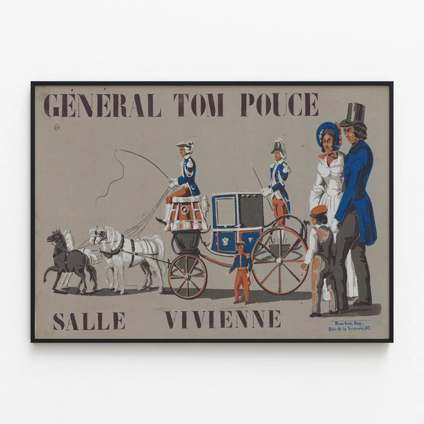 Vintage Poster of General Tom Thumb, Antique Wall Decoration — framed artwork on a wall
