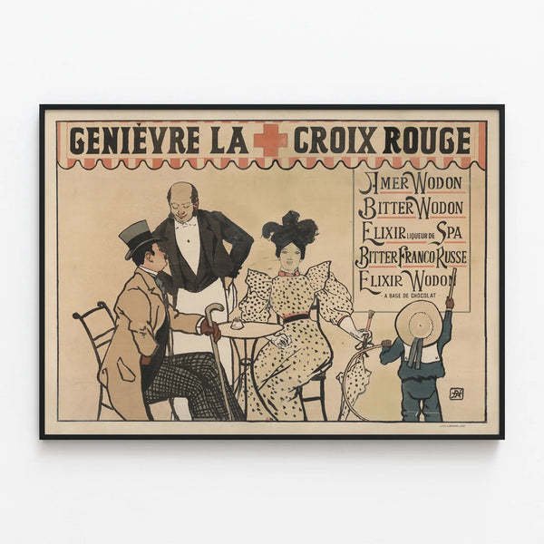 Vintage poster Génievre Red Cross - Retro wall decoration — framed artwork on a wall
