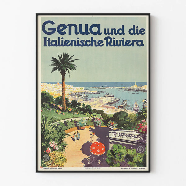Vintage Poster of Genoa and the Italian Riviera for Wall Decoration