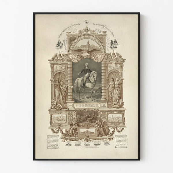 Vintage George Washington on horseback poster for historical wall decoration