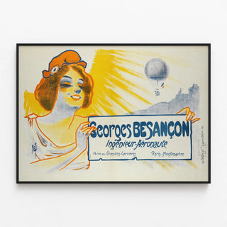 Vintage poster Georges Besançon Engineer-Aeronaut Montmartre — framed artwork on a wall