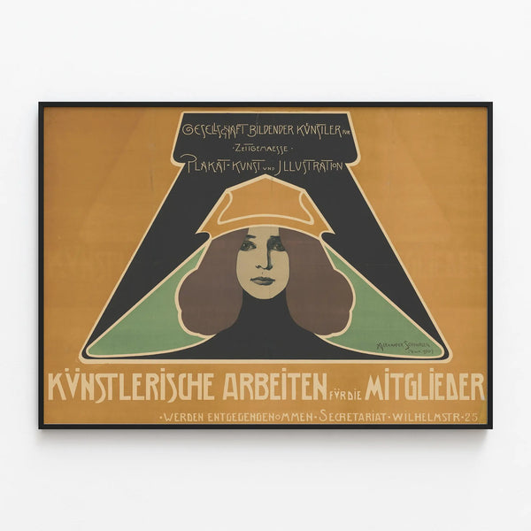 Art Nouveau Poster with Feminine Portrait and Graphic Typography — framed artwork on a wall