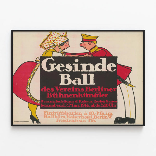 Vintage poster of the Berlin stage artists' ball 1914 — framed artwork on a wall