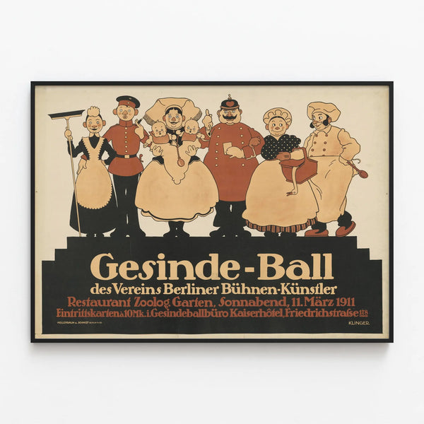 Vintage poster Gesinde-Ball Berlin 1911 wall decoration — framed artwork on a wall