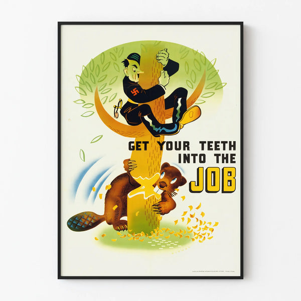 Decorative vintage animal poster - Beaver at work