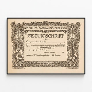 Vintage Poster of the Philips Eindhoven Cooking Course Certificate — framed artwork on a wall