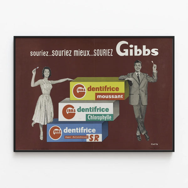 Vintage Poster for Gibbs Toothpaste Wall Decoration Retro — framed artwork on a wall