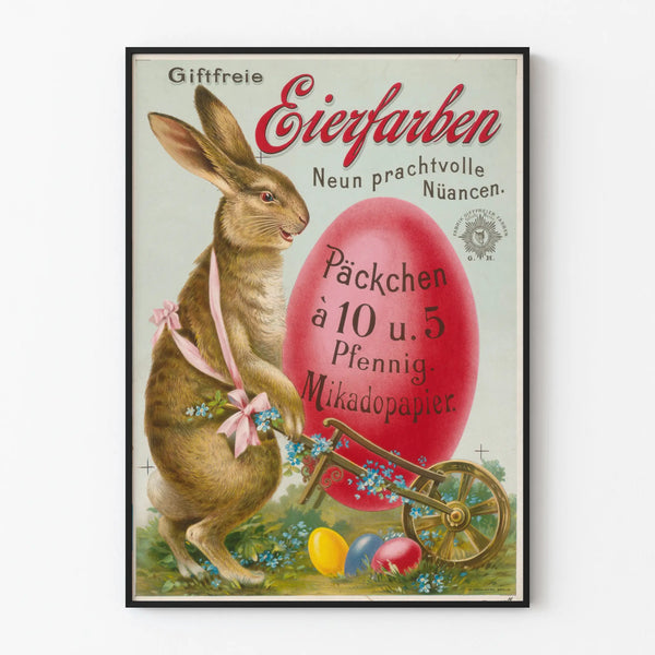 Vintage Poster of a Bunny and Colorful Easter Eggs