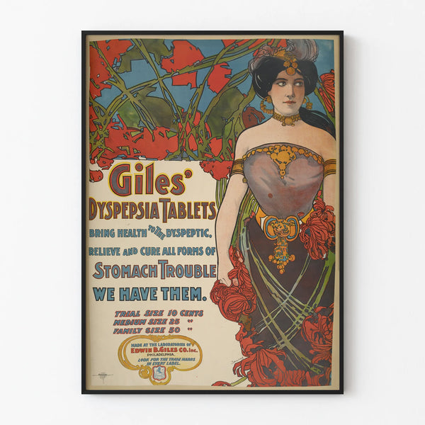 Vintage Giles' Dyspepsia Tablets Poster for Wall Decoration