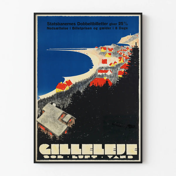 Decorative vintage poster of Gilleleje, colorful coastal view
