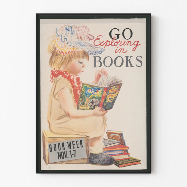 Vintage poster 'Go Exploring in Books' - Children's wall decoration