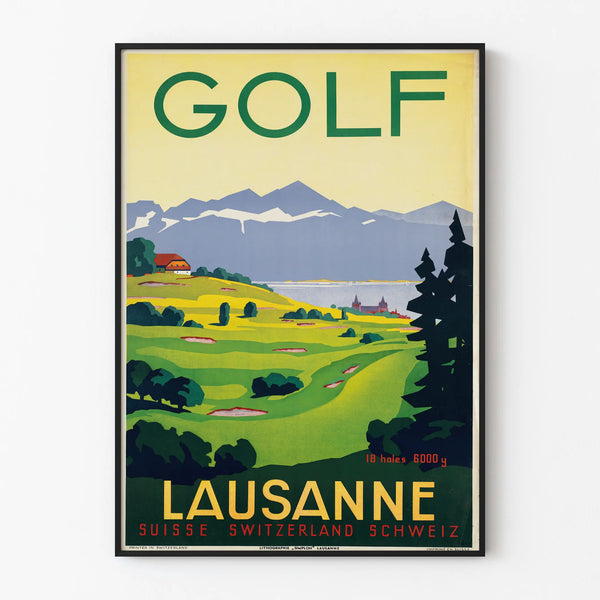 Vintage poster of Golf Lausanne Switzerland, retro wall decoration