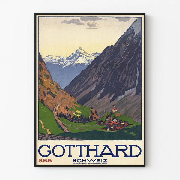 Vintage Gotthard Switzerland Poster for Wall Decoration