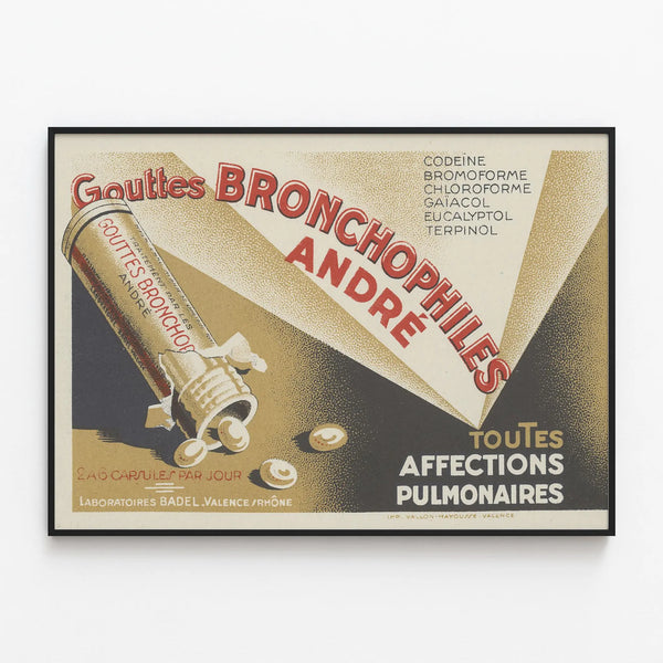 Vintage Poster Gouttes Bronchophiles André - Medical Wall Decoration — framed artwork on a wall