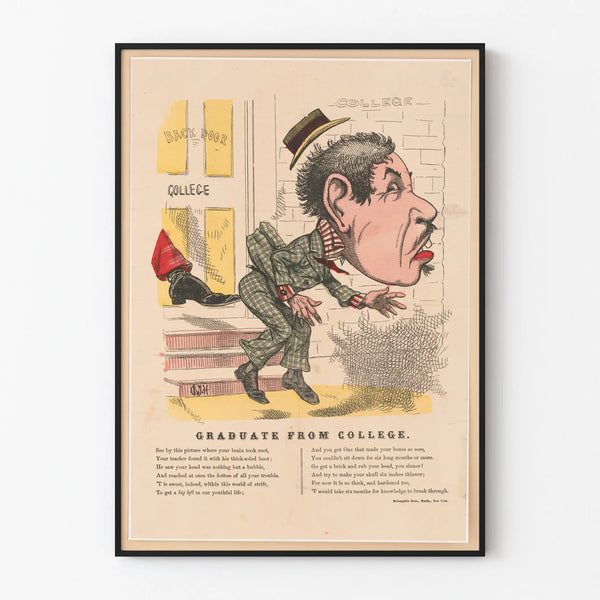 Vintage caricature poster of a university graduate