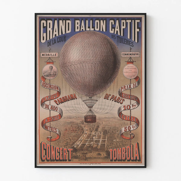 Vintage Poster of the Grand Ballon Captive of the Tuileries - Panorama of Paris