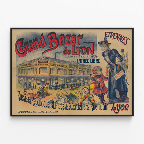Vintage Poster of the Grand Bazaar of Lyon Wall Decoration — framed artwork on a wall