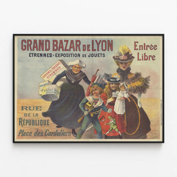 Vintage Poster of the Grand Bazaar of Lyon - Toy Exhibition — framed artwork on a wall