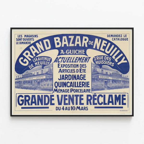 Vintage Poster of the Grand Bazar of Neuilly at Guiche — framed artwork on a wall