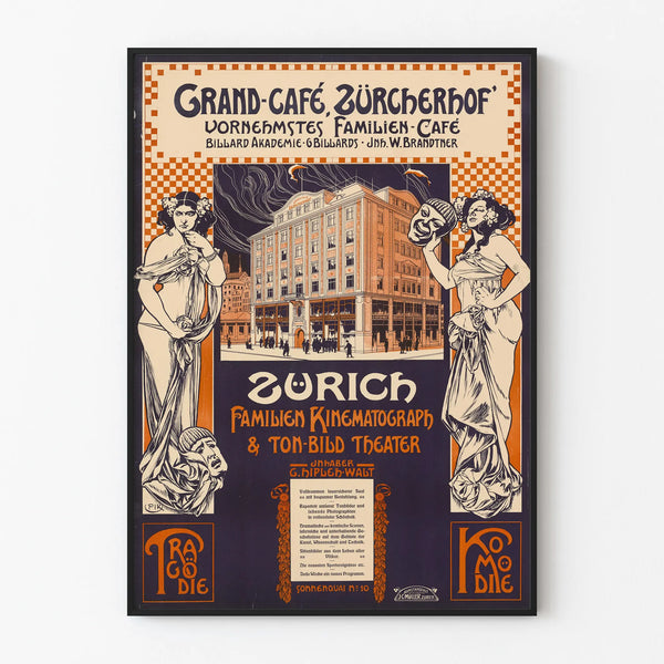 Vintage Poster Grand Café Zürcherhof Zurich Wall Decoration
