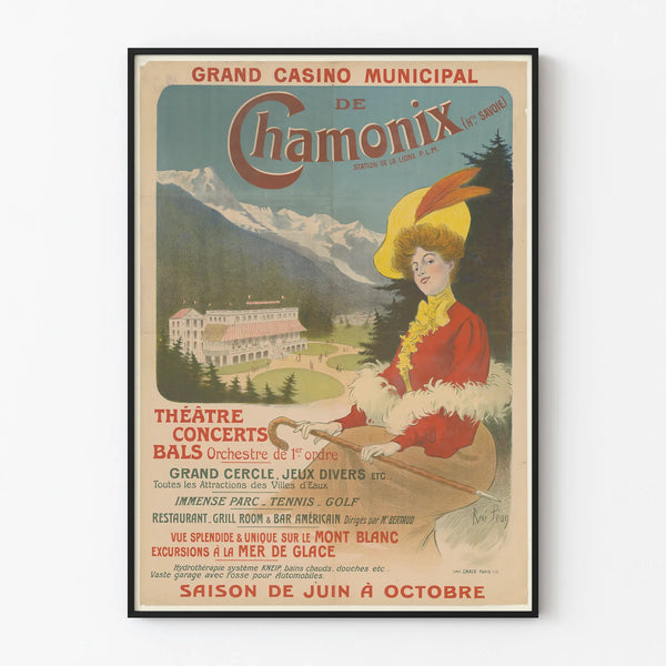 Vintage poster of the Grand Casino Municipal de Chamonix wall decoration
