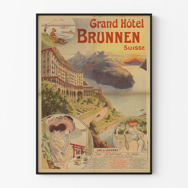 Vintage poster of the Grand Hotel Brunnen in Switzerland - Lake Lucerne