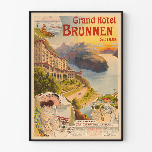 Vintage poster of the Grand Hotel Brunnen, Switzerland, Lake Lucerne