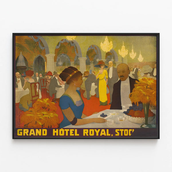 Vintage Poster of the Grand Hôtel Royal Stockholm — framed artwork on a wall