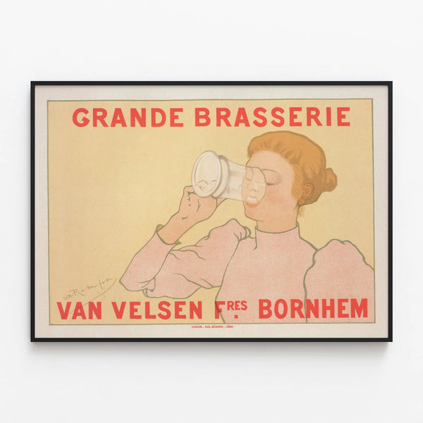 Vintage Poster of the Grande Brasserie Van Velsen Frères Bornhem — framed artwork on a wall