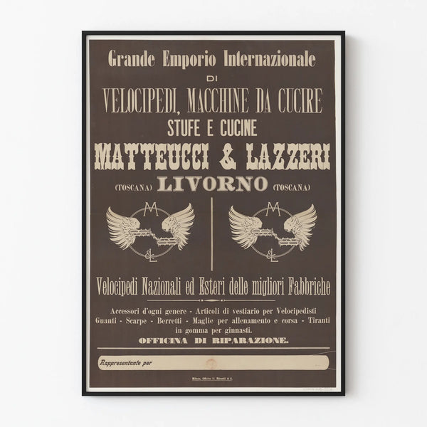 Vintage Poster Grande Emporio Internazionale Velocipedi Livorno