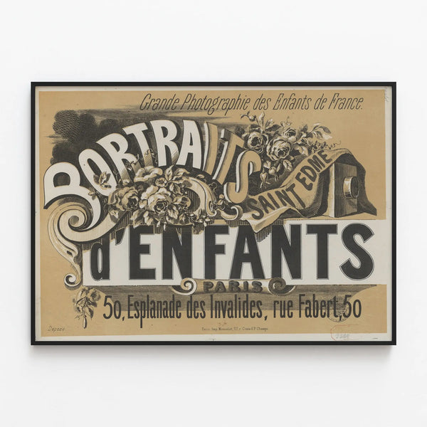 Vintage Poster of French Children's Portraits - Handcrafted Wall Decoration — framed artwork on a wall