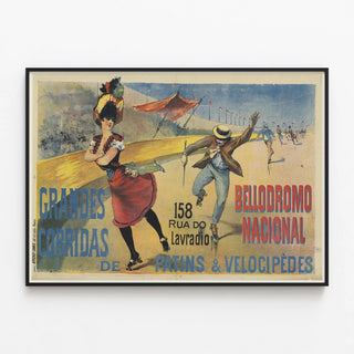 Vintage Poster of Large Skate and Bicycle Races Bellodromo Nacional — framed artwork on a wall