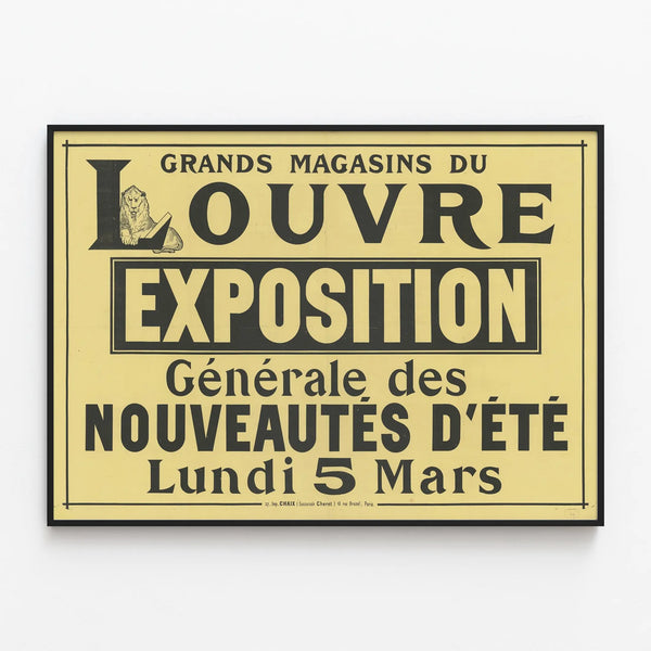 Vintage Poster of the Louvre Department Stores - Summer New Arrivals Exhibition — framed artwork on a wall