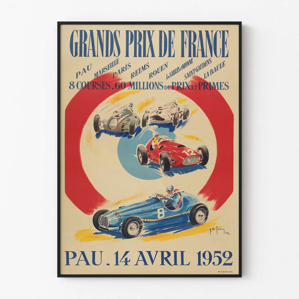 Vintage Poster of the 1952 French Grand Prix - Wall Decoration for Car Racing