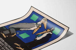 Vintage poster of the Chicago engravers' convention with caricatural storks