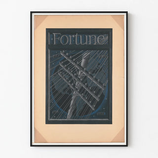 Vintage Fortune graphic poster with telephone lines and globe
