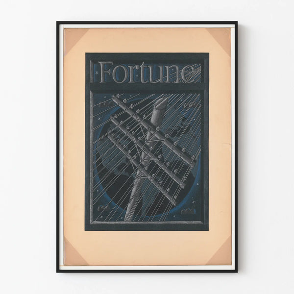 Vintage Fortune graphic poster with telephone lines and globe