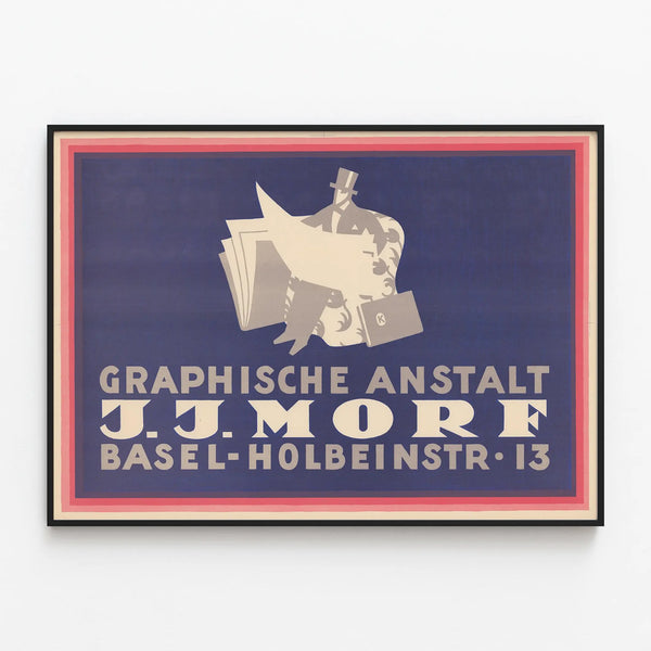 Vintage Bauhaus Poster by Graphische Anstalt J.J. Morf Design — framed artwork on a wall