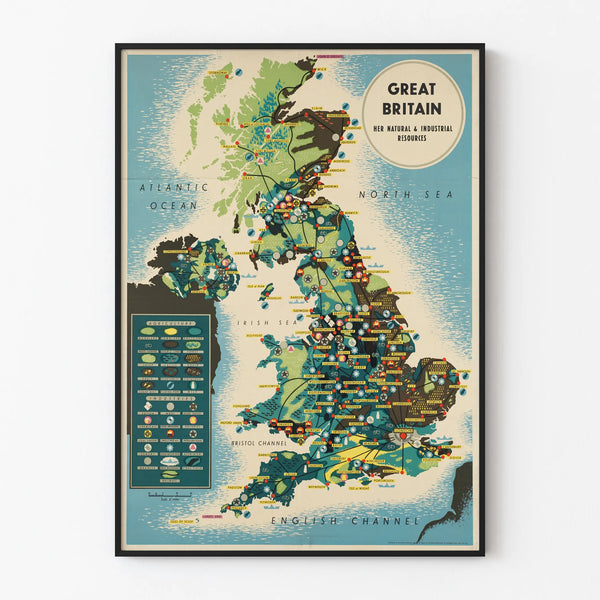 Poster of the Natural and Industrial Resources Map of Great Britain