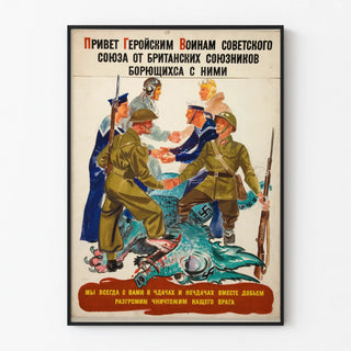 Vintage wall poster collaboration allied against Nazism