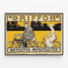 Vintage poster of Griffon bicycle and motorcycle in yellow — framed artwork on a wall