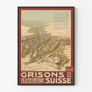 Vintage poster of the Graubünden region in Switzerland with embossed effect