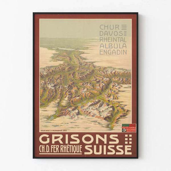 Vintage poster of the Graubünden region in Switzerland with embossed effect