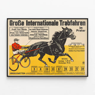 Vintage Poster for the International Trotting Race at the Prater — framed artwork on a wall
