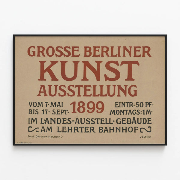 Historical Wall Decoration Poster of the Great Berlin Art Exhibition 1899 — framed artwork on a wall