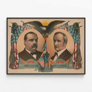 Vintage Poster of the Presidential Campaign Grover Cleveland & Thos A. Hendricks — framed artwork on a wall