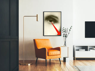 Artistic poster of an eye and a decorative red arrow