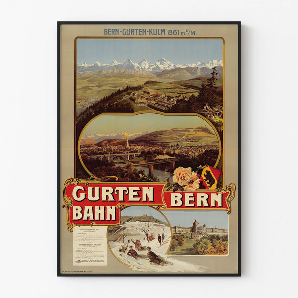 Vintage Train Gurten Bern Poster - Retro Swiss Wall Decoration