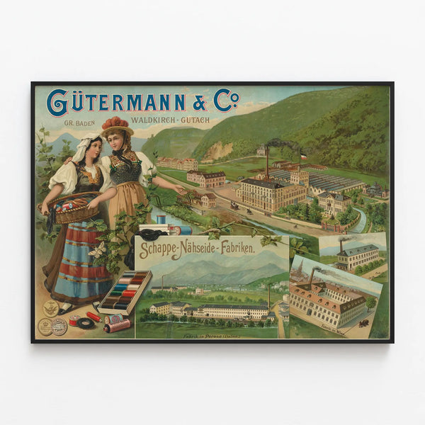 Vintage Gütermann & Co factory poster - Industrial wall decoration — framed artwork on a wall